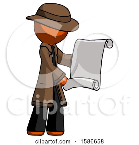 Orange Detective Man Holding Blueprints or Scroll by Leo Blanchette