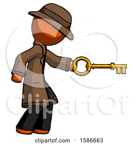 Orange Detective Man with Big Key of Gold Opening Something by Leo Blanchette