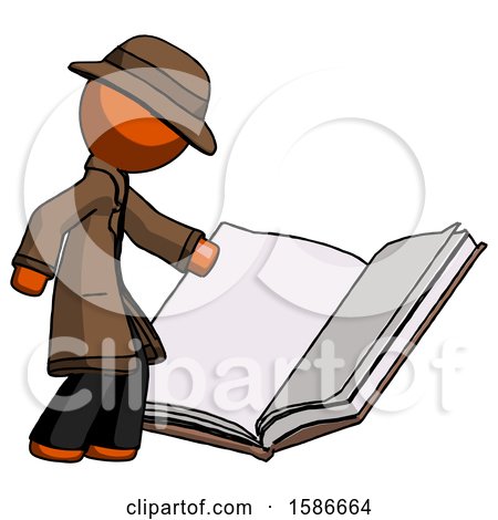 Orange Detective Man Reading Big Book While Standing Beside It by Leo Blanchette