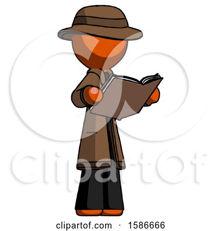 Orange Detective Man Reading Book While Standing up Facing Away by Leo Blanchette