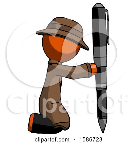 Orange Detective Man Posing with Giant Pen in Powerful yet Awkward Manner. by Leo Blanchette