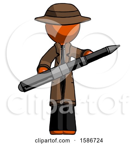 Orange Detective Man Posing Confidently with Giant Pen by Leo Blanchette