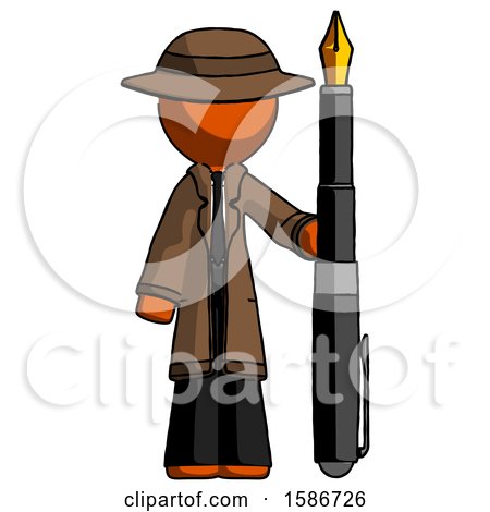 Orange Detective Man Holding Giant Calligraphy Pen by Leo Blanchette