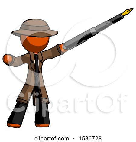 Orange Detective Man Pen Is Mightier Than the Sword Calligraphy Pose by Leo Blanchette