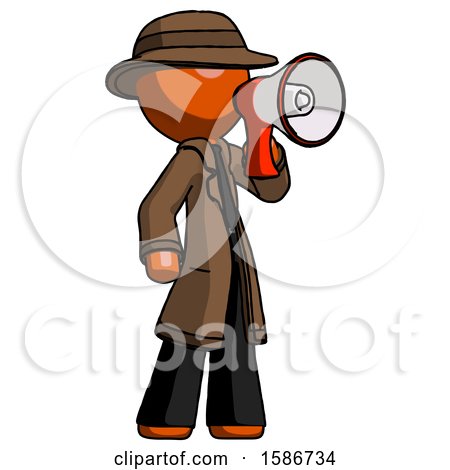 Orange Detective Man Shouting into Megaphone Bullhorn Facing Right by Leo Blanchette