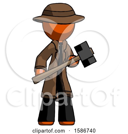 Orange Detective Man with Sledgehammer Standing Ready to Work or Defend by Leo Blanchette