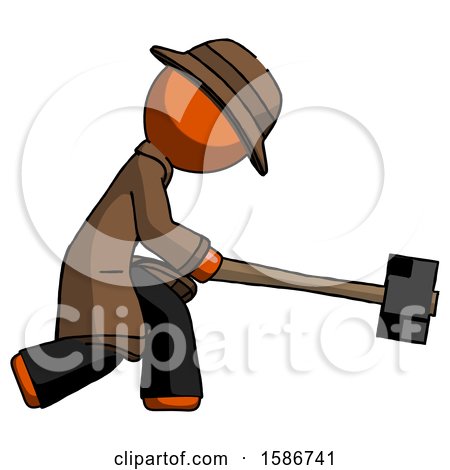 Orange Detective Man Hitting with Sledgehammer, or Smashing Something by Leo Blanchette