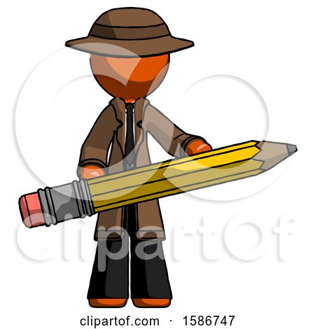 Orange Detective Man Writer or Blogger Holding Large Pencil by Leo Blanchette