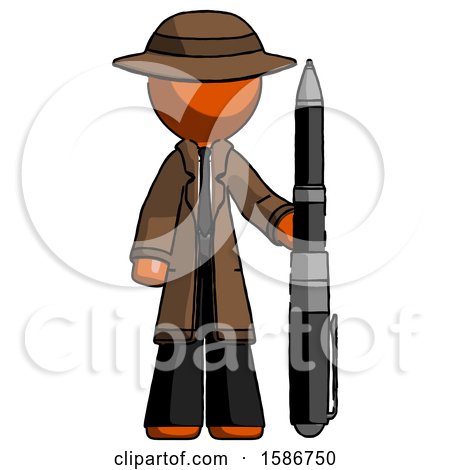 Orange Detective Man Holding Large Pen by Leo Blanchette