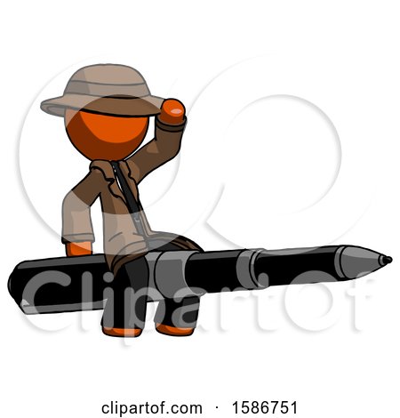 Orange Detective Man Riding a Pen like a Giant Rocket by Leo Blanchette