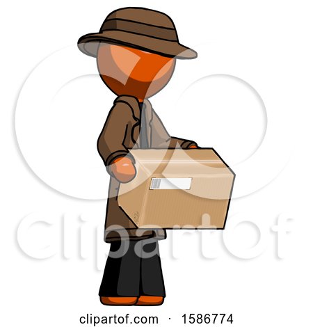 Orange Detective Man Holding Package to Send or Recieve in Mail by Leo Blanchette