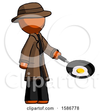 Orange Detective Man Frying Egg in Pan or Wok Facing Right by Leo Blanchette