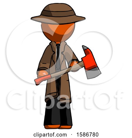 Orange Detective Man Holding Red Fire Fighter's Ax by Leo Blanchette
