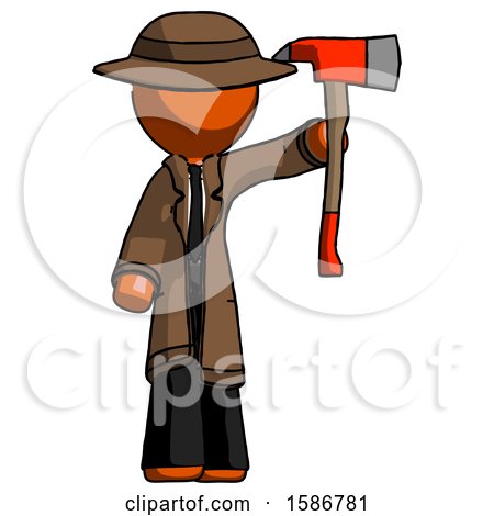 Orange Detective Man Holding up Red Firefighter's Ax by Leo Blanchette