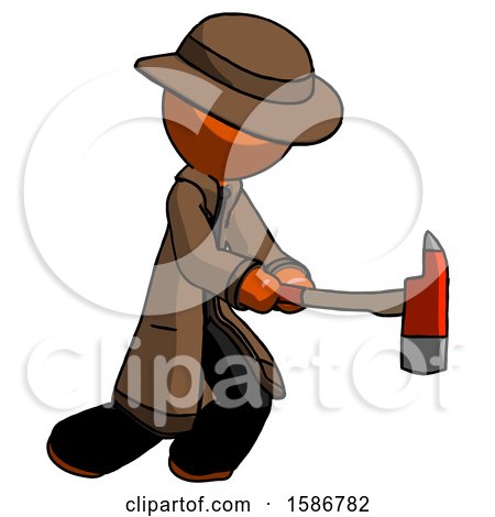 Orange Detective Man with Ax Hitting, Striking, or Chopping by Leo Blanchette
