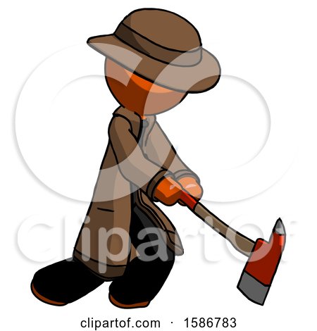 Orange Detective Man Striking with a Red Firefighter's Ax by Leo Blanchette