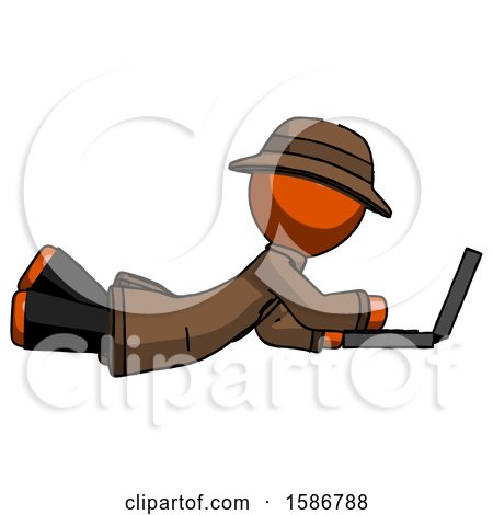 Orange Detective Man Using Laptop Computer While Lying on Floor Side View by Leo Blanchette