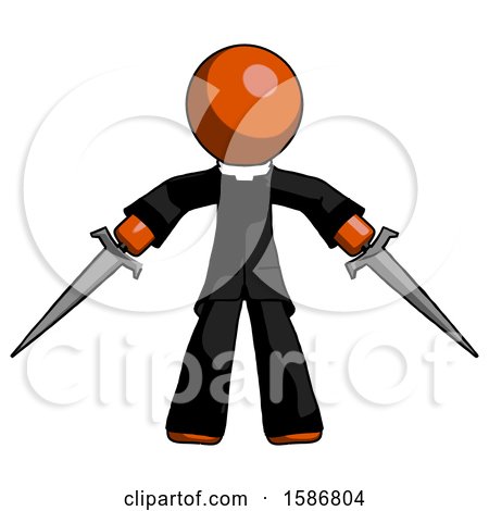 Orange Clergy Man Two Sword Defense Pose by Leo Blanchette