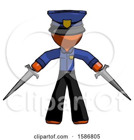 Orange Police Man Two Sword Defense Pose by Leo Blanchette
