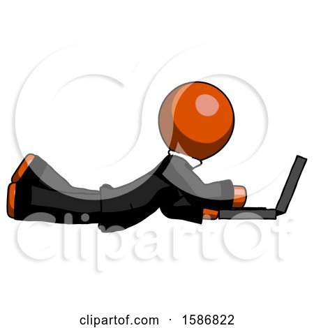 Orange Clergy Man Using Laptop Computer While Lying on Floor Side View by Leo Blanchette