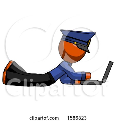 Orange Police Man Using Laptop Computer While Lying on Floor Side View by Leo Blanchette