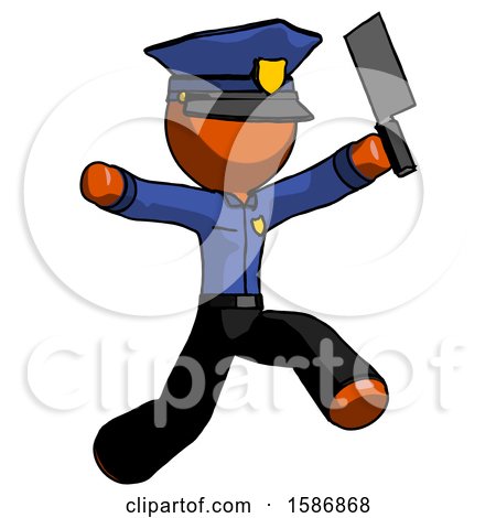 Orange Police Man Psycho Running with Meat Cleaver by Leo Blanchette