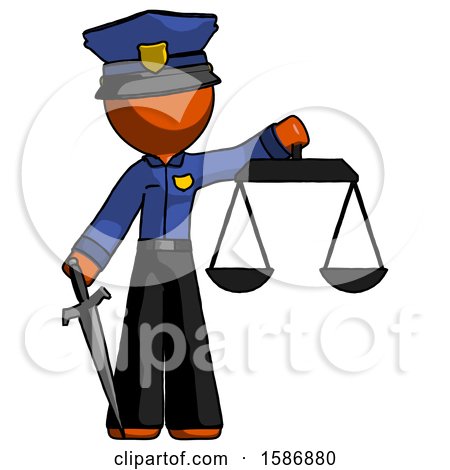 Orange Police Man Justice Concept with Scales and Sword, Justicia Derived by Leo Blanchette