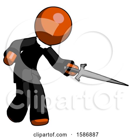 Orange Clergy Man Sword Pose Stabbing or Jabbing by Leo Blanchette