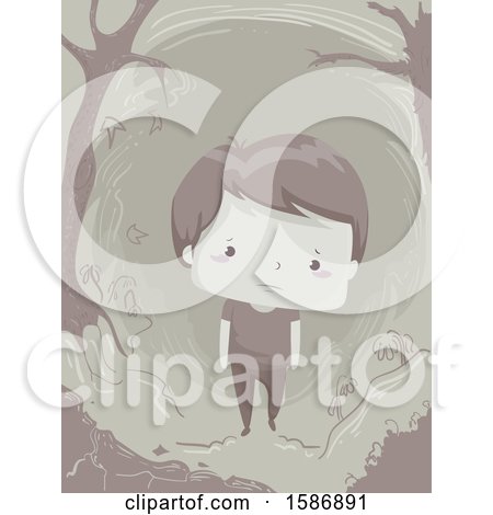 Clipart of a Boy Walking Alone and Depressed in the Woods - Royalty Free Vector Illustration by BNP Design Studio