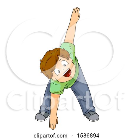 Clipart of a Brunette White Boy Reaching the Floor and Stretching His Body - Royalty Free Vector Illustration by BNP Design Studio
