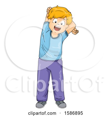Clipart of a Blond White Boy Stretching His Arms - Royalty Free Vector Illustration by BNP Design Studio