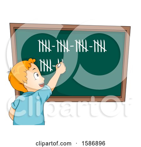 Clipart of a Red Haired White Boy Tallying on Blackboard - Royalty Free Vector Illustration by BNP Design Studio