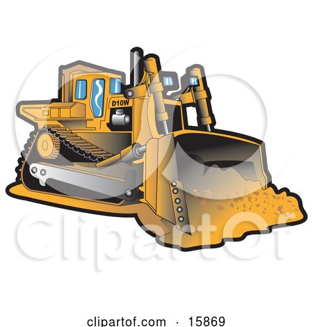 Yellow Bulldozer Moving Dirt At A Construction Site Clipart Illustration by Andy Nortnik