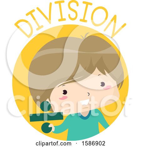 Clipart of a White Boy Holding an Obelus or Division Sign for Math - Royalty Free Vector Illustration by BNP Design Studio