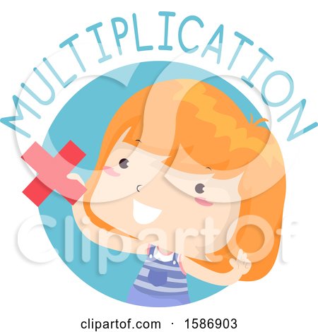 Clipart of a Red Haired White Girl Holding an X Multiplication Sign - Royalty Free Vector Illustration by BNP Design Studio