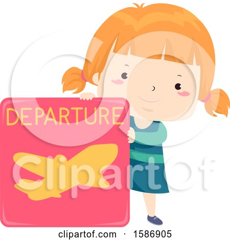 Clipart of a Red Haired White Girl Holding a Departure of an Airplane Sign - Royalty Free Vector Illustration by BNP Design Studio