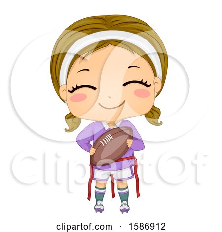 Clipart of a White Girl Holding a Ball Playing Flag Foot Ball - Royalty Free Vector Illustration by BNP Design Studio