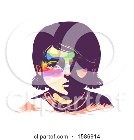 Clipart of a Sad Girl with Rainbow Pattern on Eyes Area - Royalty Free Vector Illustration by BNP Design Studio