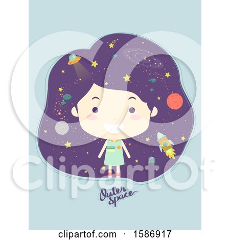 Clipart of a Girl with Outer Space in Her Hair - Royalty Free Vector Illustration by BNP Design Studio