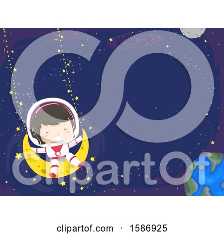 Clipart of a Brunette White Girl Swinging in Outer Space Using the Moon and Stars - Royalty Free Vector Illustration by BNP Design Studio