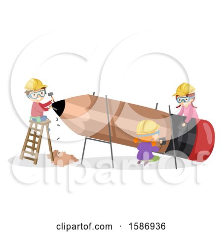 Clipart of a Group of Children Making a Giant Pencil - Royalty Free Vector Illustration by BNP Design Studio
