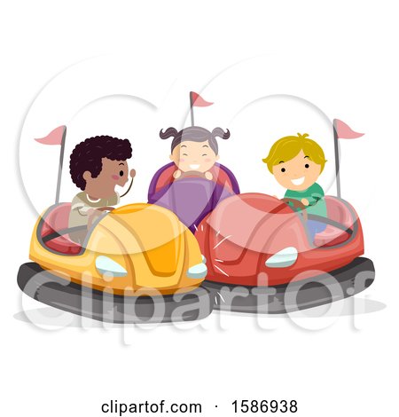 Clipart of a Group of Children Riding Bumper Cars - Royalty Free Vector Illustration by BNP Design Studio