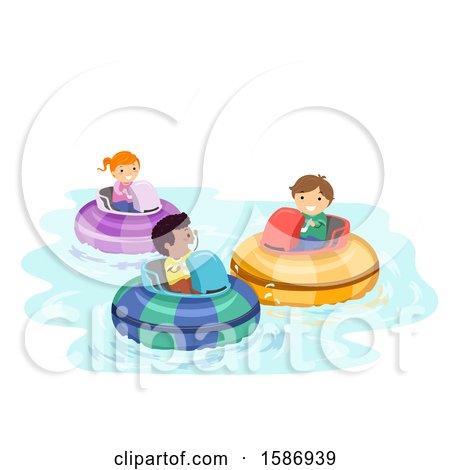 Clipart of a Group of Children Playing Bumper Boats - Royalty Free Vector Illustration by BNP Design Studio
