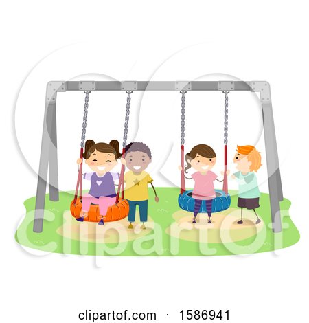 Clipart of a Group of Children Swinging at a Playground - Royalty Free Vector Illustration by BNP Design Studio