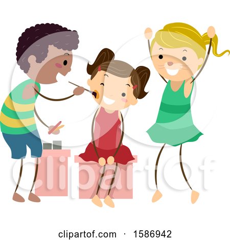 Clipart of a Group of Children Painting Faces - Royalty Free Vector Illustration by BNP Design Studio
