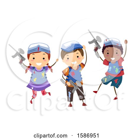 Clipart of a Group of Children After Playing Paintball - Royalty Free Vector Illustration by BNP Design Studio