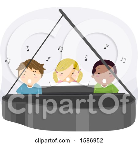 Clipart of a Group of Children Singing and Playing a Piano - Royalty Free Vector Illustration by BNP Design Studio