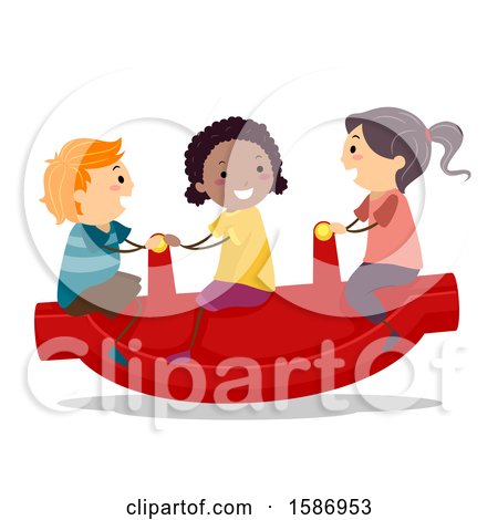 Clipart of a Group of Children Using a Three Way See Saw - Royalty Free Vector Illustration by BNP Design Studio