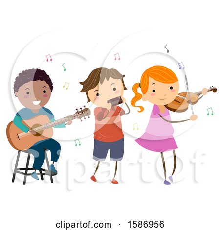 Clipart of a Group of Children Playing Instruments - Royalty Free Vector Illustration by BNP Design Studio