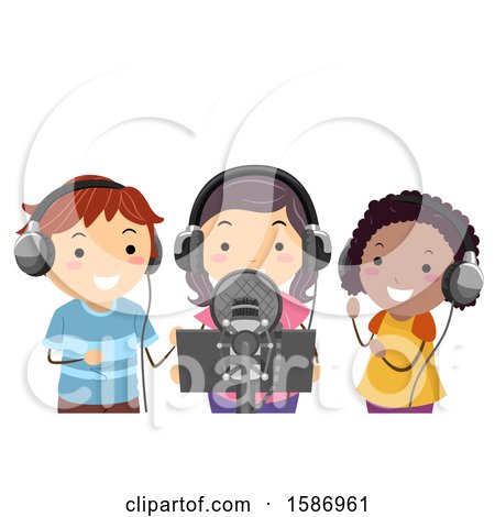 Clipart of a Group of Children Recording a Song in a Studio - Royalty Free Vector Illustration by BNP Design Studio